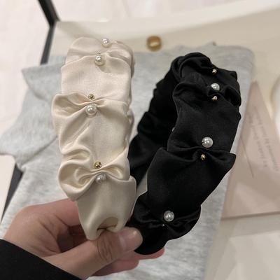 Elevated Pearl Pleated Satin Wide Headband for Versatile Fashion and Outings
