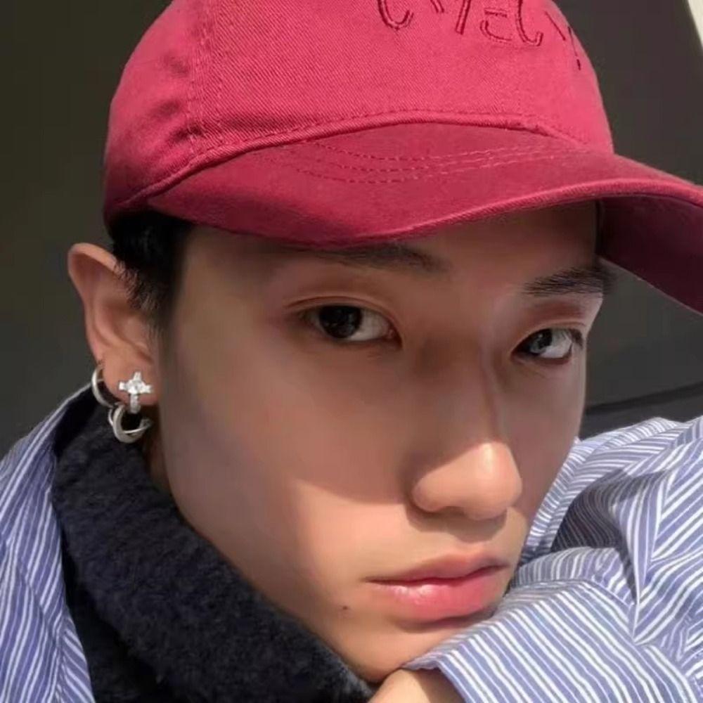 Korean Style Men Cross Earrings Micro Inlay Rhinestone Zircon Ear Hoop Punk   Gift