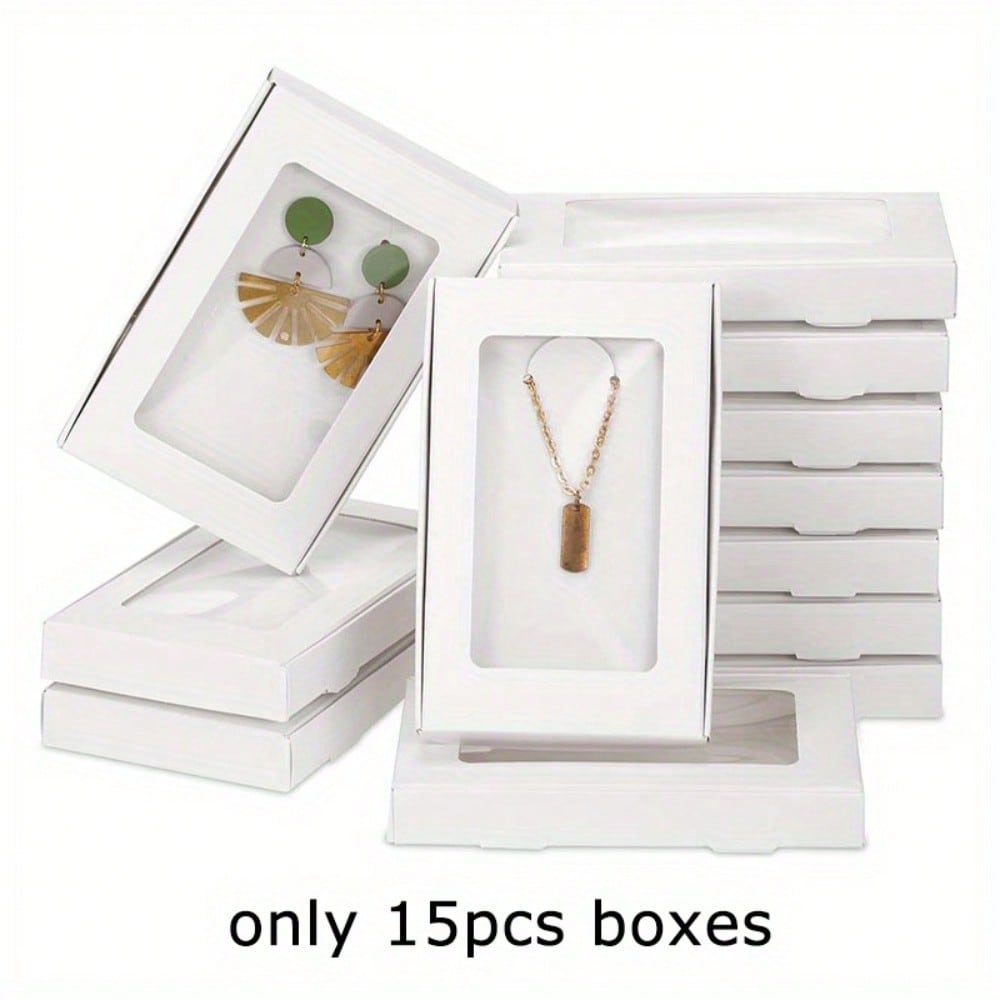 

15 шт. прозрачная бумажная упаковка для ожерелий, браслетов, ювелирных изделий, складные подарочные коробки для сережек и брелоков, идеально подходят для дня рождения 15 pcs белый