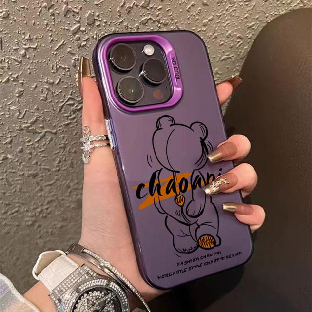 Personalized Graffiti Teddy Bear Phone For iPhone 16 15 14 13 12 11 Pro Max Shockproof Hard Matte Back Cover Case Funda
