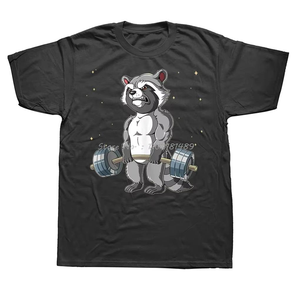 Funny Raccoon Gym Weight Training Deadlift O-Neck  T Shirt Fitness T-shirt Graphic Oversized Unisex Tshirt Men's Clothing