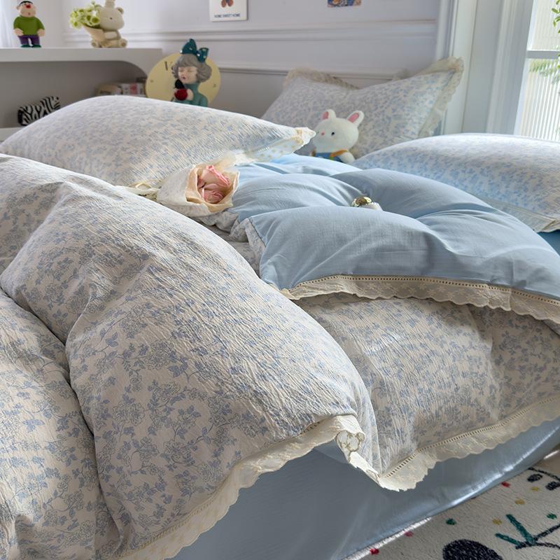 Small Fresh Lace Bedding Four-piece Set, Skin-friendly and Breathable, Washed Sheets, Quilt Covers, Pillowcases