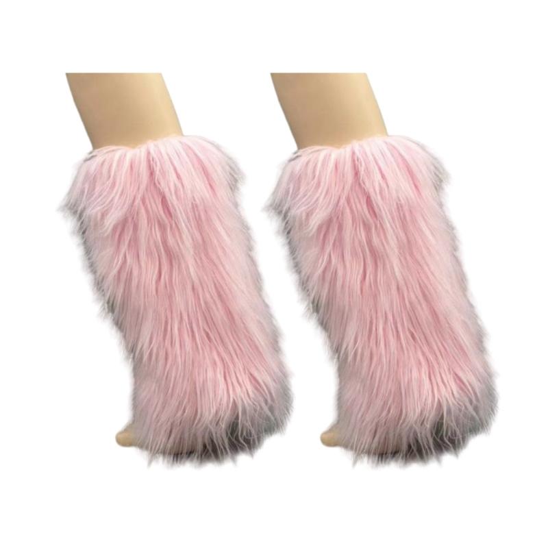 Women's Fuzzy Faux Furs Leg Warmers Furs Heels Long Boots Cuffs Cover One Pair Carnivals Boot Cover Y2K JK Uniform Socks