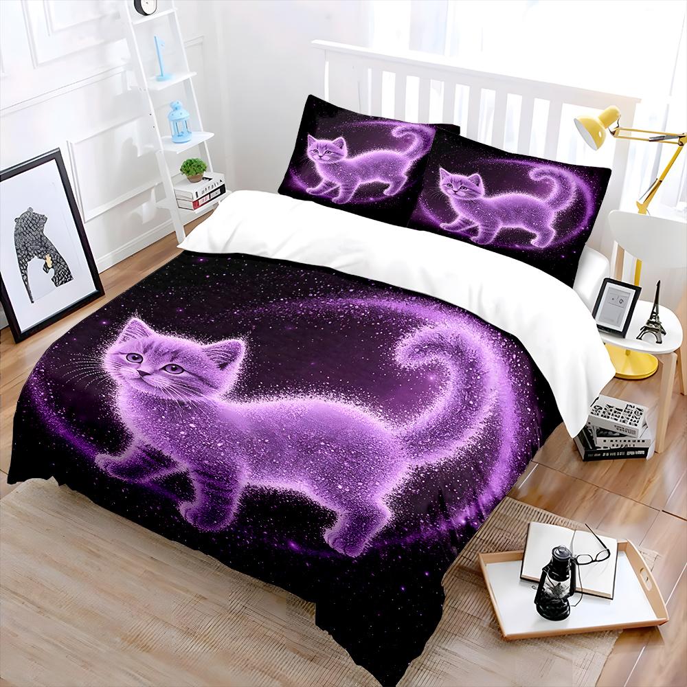 Purple Dreamlike Cosmic Cat Print Soft Comfortable Duvet Cover Bedding Set Included 1*Duvet Cover 2*Pillowcases Luxury Gifts