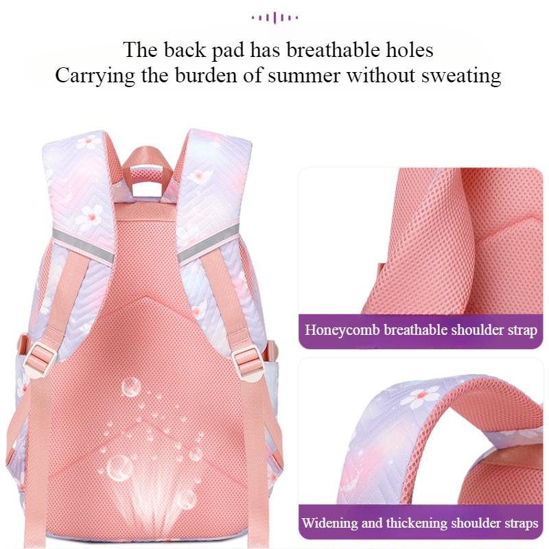 Jesień Nowy Zestaw 3 szt. Plecaki z Nadrukiem Kwiatowym, Uroczy Słodki Plecak dla Ucznia Szkoły Podstawowej Klasy 1-3-6, Modna Torba na Książki z Podwójnym Ramieniem z Torbą na Bento i Piórnikiem
