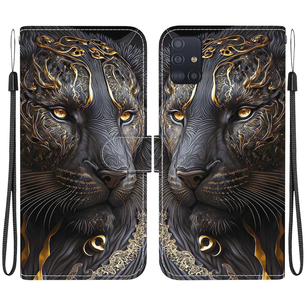 Handmade PU Leather Flip Case for Samsung Galaxy A51 5G (SM-A516F/A516B)- Anti-Slip Shockproof Cover with Wrist Strap & Heart/Rose Cat Designs