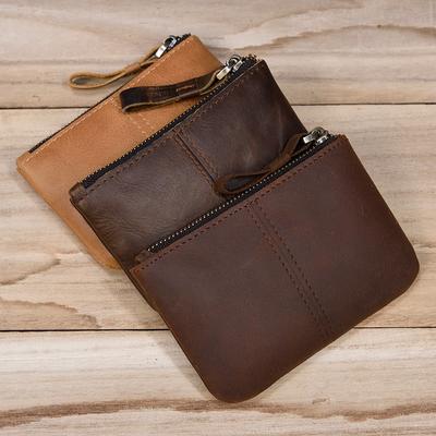 Herren Crazy Horse Leder Münzbeutel Einfache und Kleine Karten Tasche Erste Schicht Rindsleder Reißverschluss Kleine Geldbörse 9208