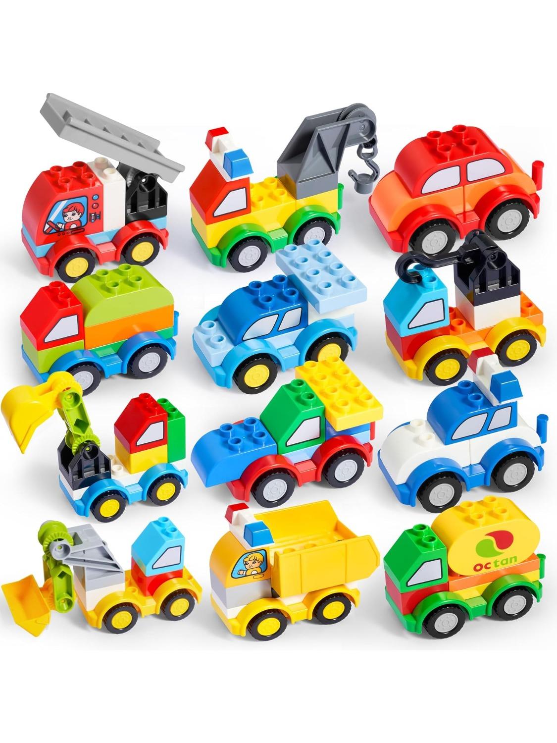 

JOYIN 80 шт. Набор строительных блоков для сборки автомобилей для малышей 12 шт. Транспортные средстваСовместимые строительные кирпичики для детей, мальчиков, девочек, подарок на день рождения, Пасху