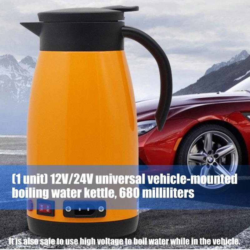 12V 24V Car Electric Kettle 680ml Fast Boil Heating Cup Heated Water Cup For Long Journeys Commuting Convenience