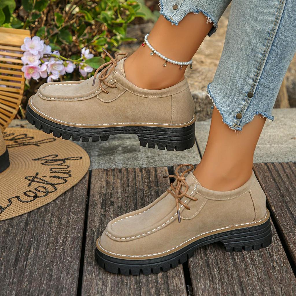 Autumn 2025 Plus Size Soft Sole Square Toe Lace-Up Moccasins