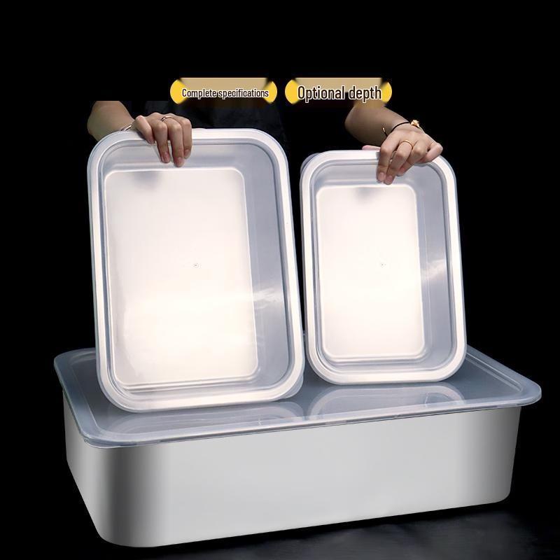 304 Stainless Steel Rectangular Food Tray with PP Lid