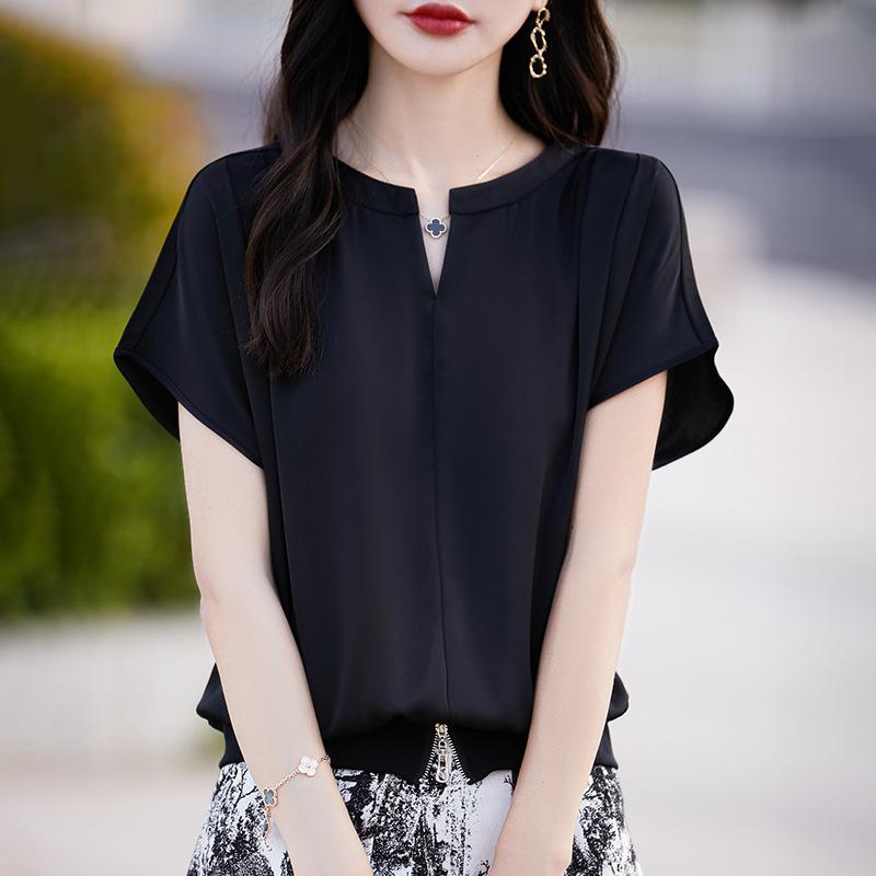 

Женский жилет с короткими рукавами на лето, V-образный вырез, свободные плечи, приталенный подол с разрезами. L чёрный