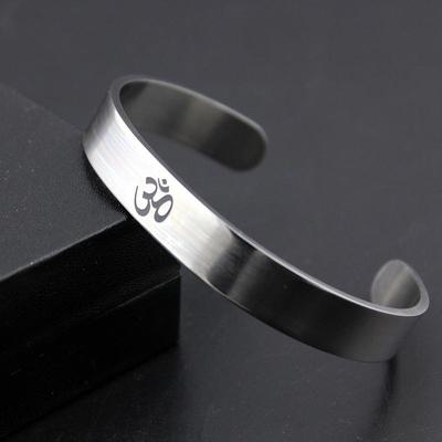 Fashion Stainless Steel OM Yoga Cuff Bangle Hindu Buddhist Hinduism India Open Bracelet Men Women Punk Jewelry