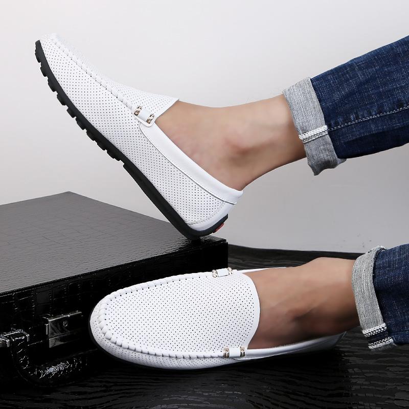 Fashion Formal Mens Loafers Genuine Leather Men Driving Shoes Brand New Men Flats Moccasins Italian Breathable Slip on Male Boat Shoes