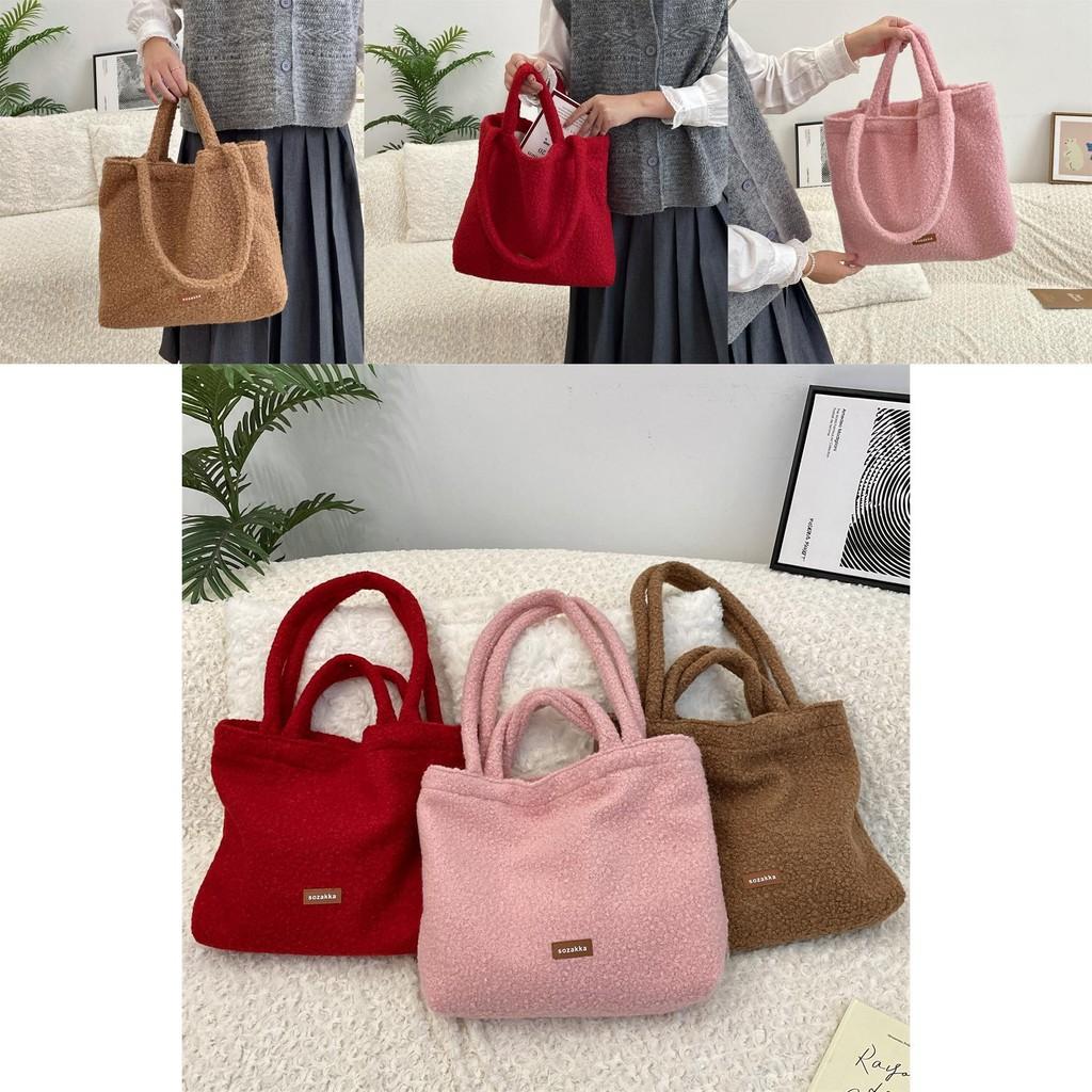 Trendy Korean Style Plush Shoulder Bag Spacious Tote Perfect For Everyday Use In Soft Colors