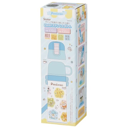 Skater Children's Stainless Steel Water Bottle 2-Way Direct Drinking 470ml Cup Drinking 430ml Pocket Monsters Pokemon Joyful Child-friendly Lightweigh