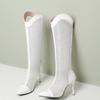 Fashion Summer High Heels Knee Boots For Women 2024 Spring Point Toe Lace Long Boots Dance Party Shoes Ladies Boot Plus Size