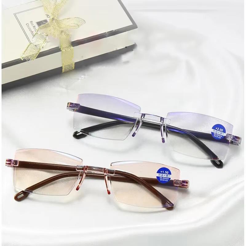 New Men Women Rimless Reading Glasses Anti Blue Light Bifocal Far Near Magnification Eyewear Presbyopic Glasses +150 +200