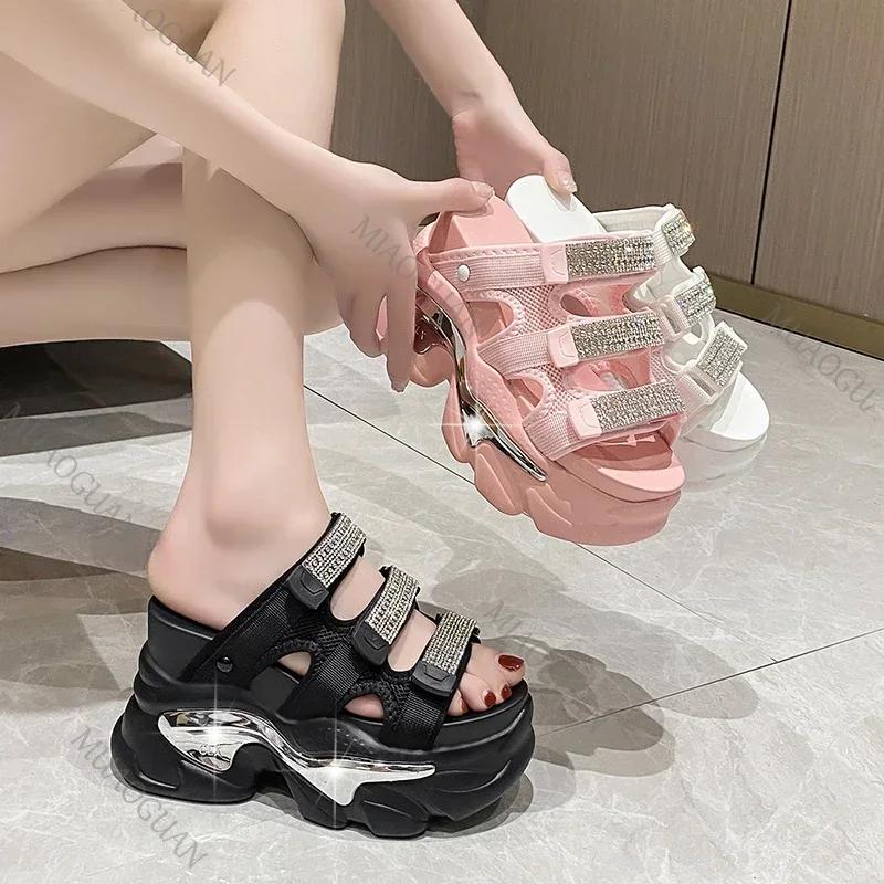 Fashion 10cm Wedge High Heels Slippers for Women New Summer High Platform Sandals Woman Thick Bottom Non Slip Black Beach Flip Flops