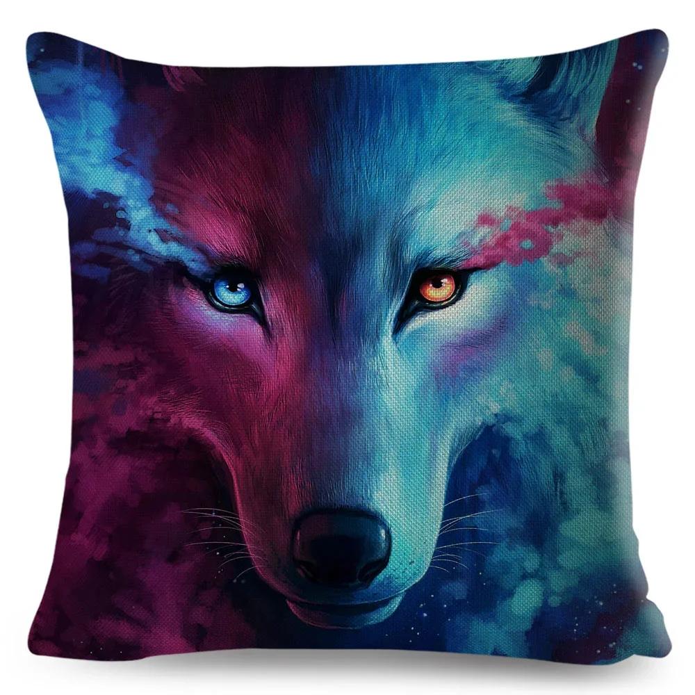Mythology Lion Wolf Horse Pillow Case Decor Cartoon Water Color Animal Cushion Cover Polyester Pillowcase for Sofa Car Home