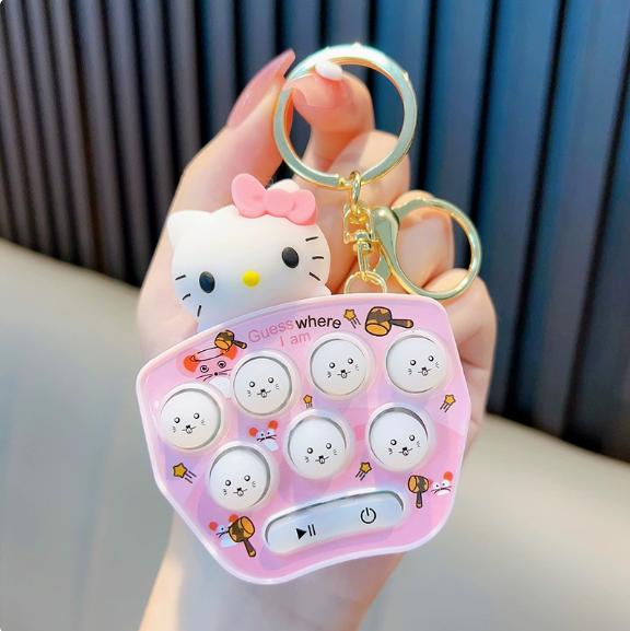 Anime  Cinnamoroll  Game Console Keychain Melody Kuromi Mini Handheld Whack-A-Mole Decompression Keyring Gifts