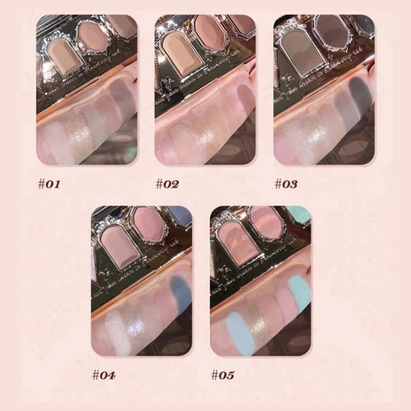 Flower Knows Jordgubbs Rococo Ögonskugga Pressad Glitter 5 Färg Ögonskugga Krämig Textur Naturlig Brons Kosmetisk Ögonskuggor