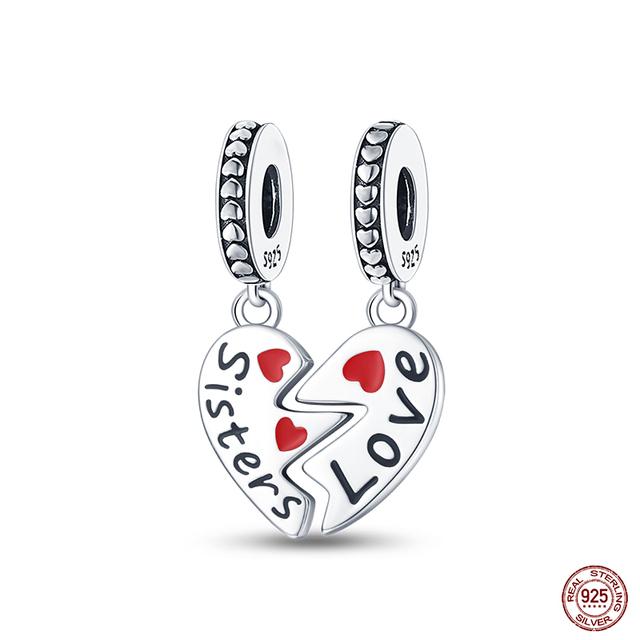 New 925 Sterling Silver Red Color Series Heart Shape Charms Beads Lucky Jewelry Gifts
