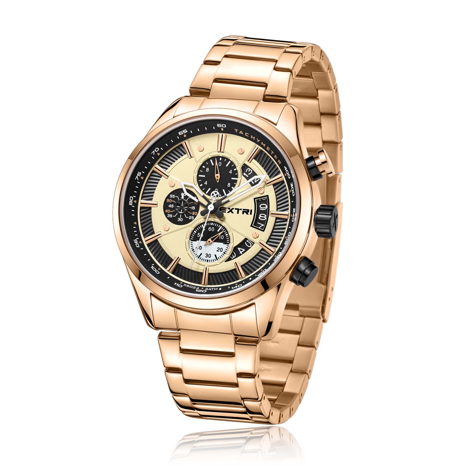 

Модные деловые мужские часы Кварцевые часы Хронограф Водонепроницаемые наручные часы Мужские часы с большим циферблатом Повседневные часы Аналоговые мужские часы с календарем золотой