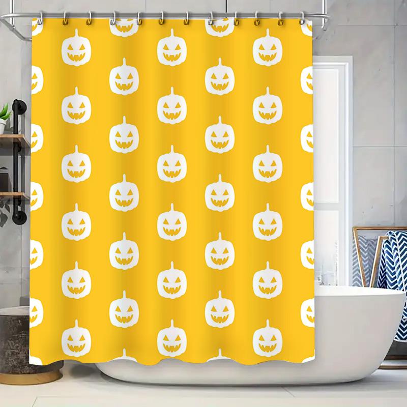 

Yellow Halloween Pumpkin Print Shower Curtain Decoration Bathroom Accessories Set For Home Decor White Ghosts Jack-O-Lanterns De W60H190(CM)-1 Pcs
