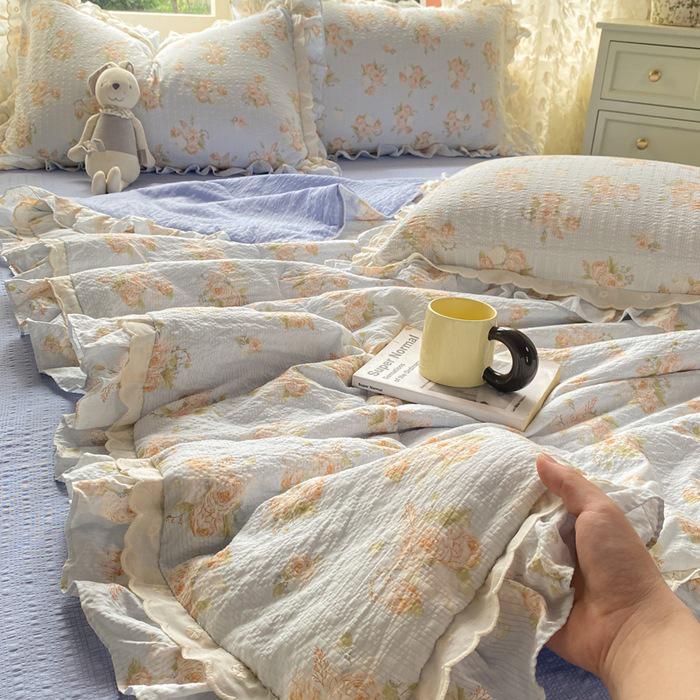 2025 Cloud-Feel Cotton Lace Summer Quilt Set, Machine Washable - Cool & Lightweight for Air Conditioning (Single/Double)
