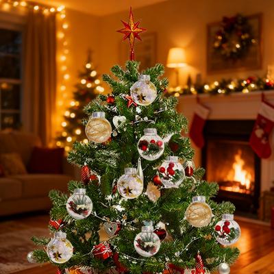 12 Pcs Clear Christmas Ball Ornaments 2.36" Shatterproof Plastic Hanging Xmas Tree Baubles Set with Stuffed Decorations for Holiday Party Home Decor