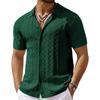 Men's Summer Casual Knit Jacquard Short Sleeve Cardigan Business Polo Shirt Button Front Lightweight Breathable Fabric