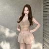 #Summer New Pure Desire Wind Lace Splicing Bow Sling Vest Slim One-piece with Chest Pad