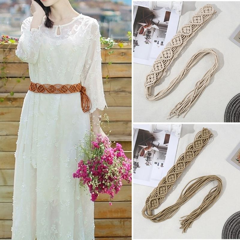 Women Decorative Wax Rope Belt Bohemian Fringed Belt Girl Dress Accessories Ethnic Waiststrap Female Waist Ornament