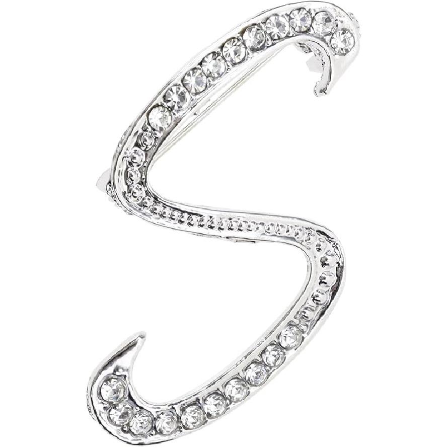 26 Letter Brooch Pins Small Silver Metal Rhinestone Crystal Initial A~Z Alphabet Brooch Lapel Pins for Men Women Girls Boys Birthday Christmas