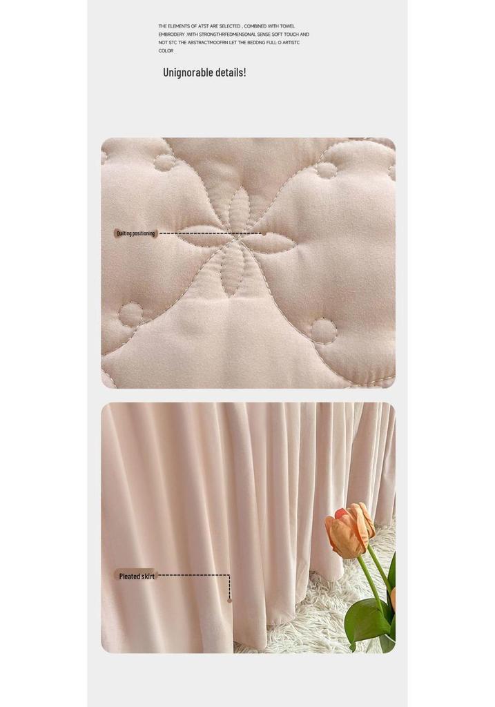 A-class Thick Quilted Bed Skirt - Winter Dustproof Non-Slip Bed Cover with Princess-Style Skirt Edge