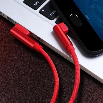 Cabo de carregador USB de carregamento rápido de 90 graus 3A, adequado para iPhone/Android/Tipo C Cabo de nylon USB C