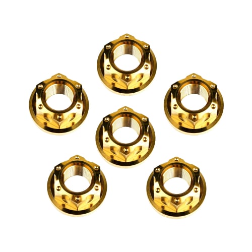 Ruifu Titanium Alloy Nuts, M6, M8, M10, M12, M14, M16, Colorful Rear and Front Shock Absorber Wheel Axle Nuts for Yamaha Scooters, Pack of 6 (M6, Gold