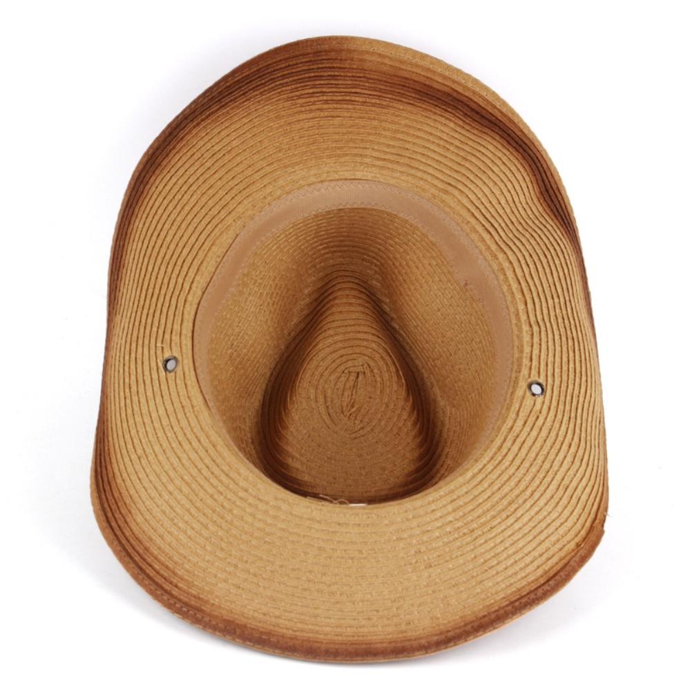 Straw Cowboy Hat Gradient Spray Color Western Straw Cowboy Cowgirl Hat for Men Women Wide Brim Sun Hat for Outdoor Beach Travel