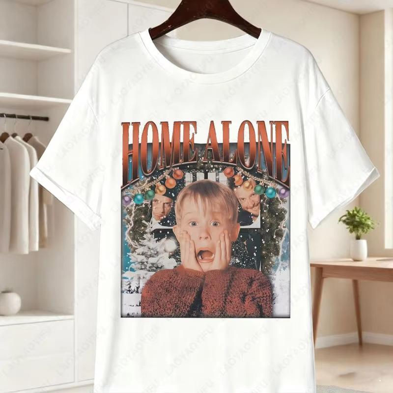 Fun Home Alone TShirt Kevin McCallister Wet Bandits Black Casual Round Neck Tees Nostalgic 90s Film Apparel Women Cotton Tops