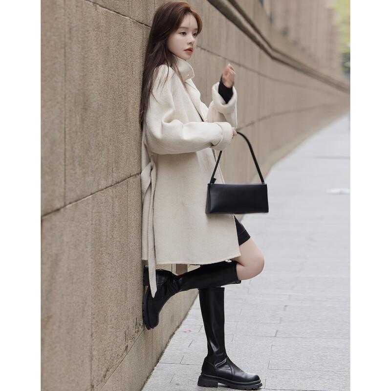 Women's Stand Collar Wool Blend Mid-Length Coat