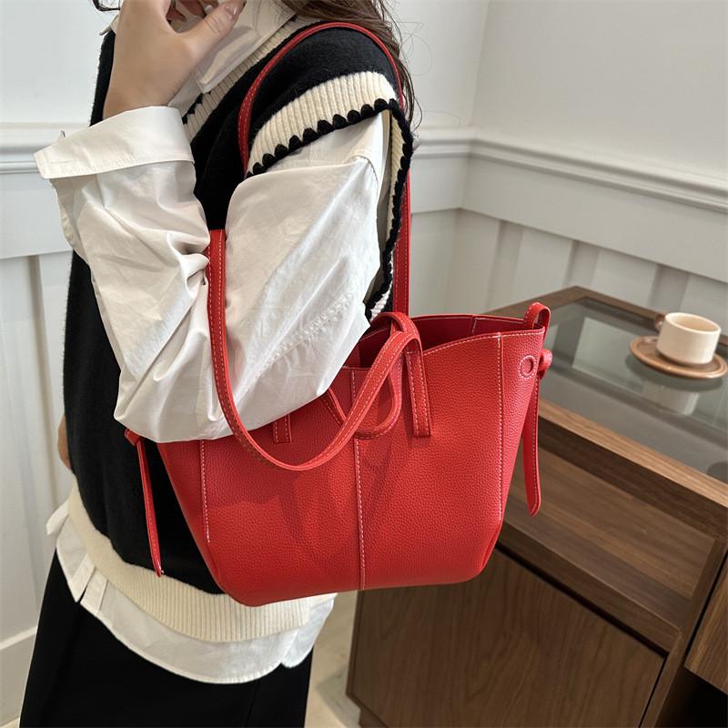 Stylish Large Capacity French Wing Bag With Litchi Texture For Everyday Use