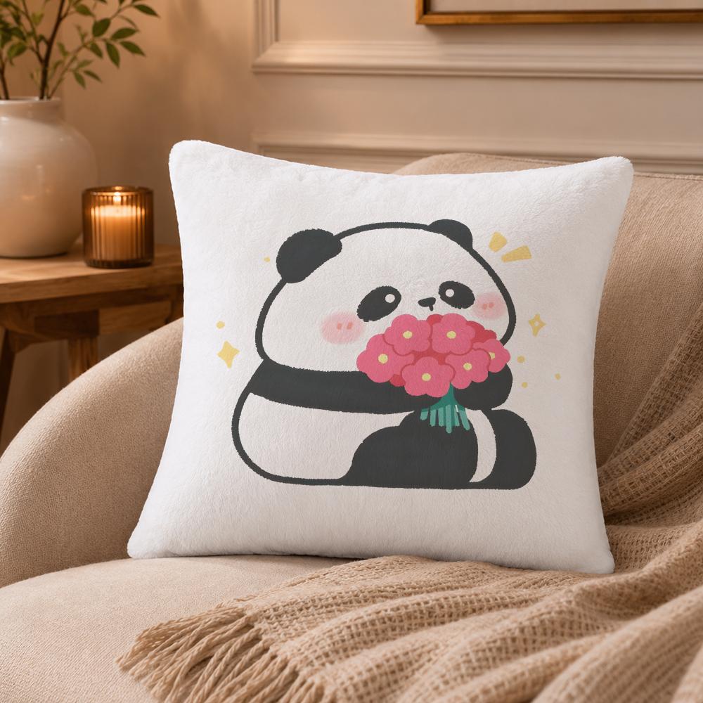 panda Cushion Cover Anti-dustmite Pillowcase Invisible zipper silky short plush Sofa cushion cover