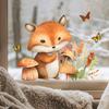 Watercolor Fox and Mushroom Window Stickers, Self-Adhesive Removable Forest Theme Decor for Glass Windows Doors
