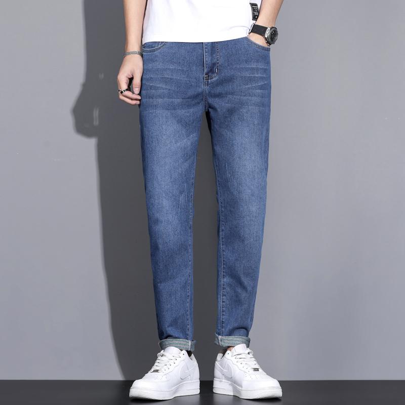 Dobrej Jakości Czarne Szare Niebieskie Obcisłe Dżinsy Męskie Wiosna Lato Slim Fit Dżinsy Denomowe Męskie Bawełniane Elastyczne Spodnie Jeansowe Cowboy LY2301