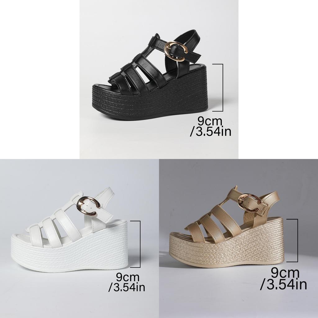 Roman Sandals Women Summer Thick Sole Pu Shea With Buckle For Casual Wear