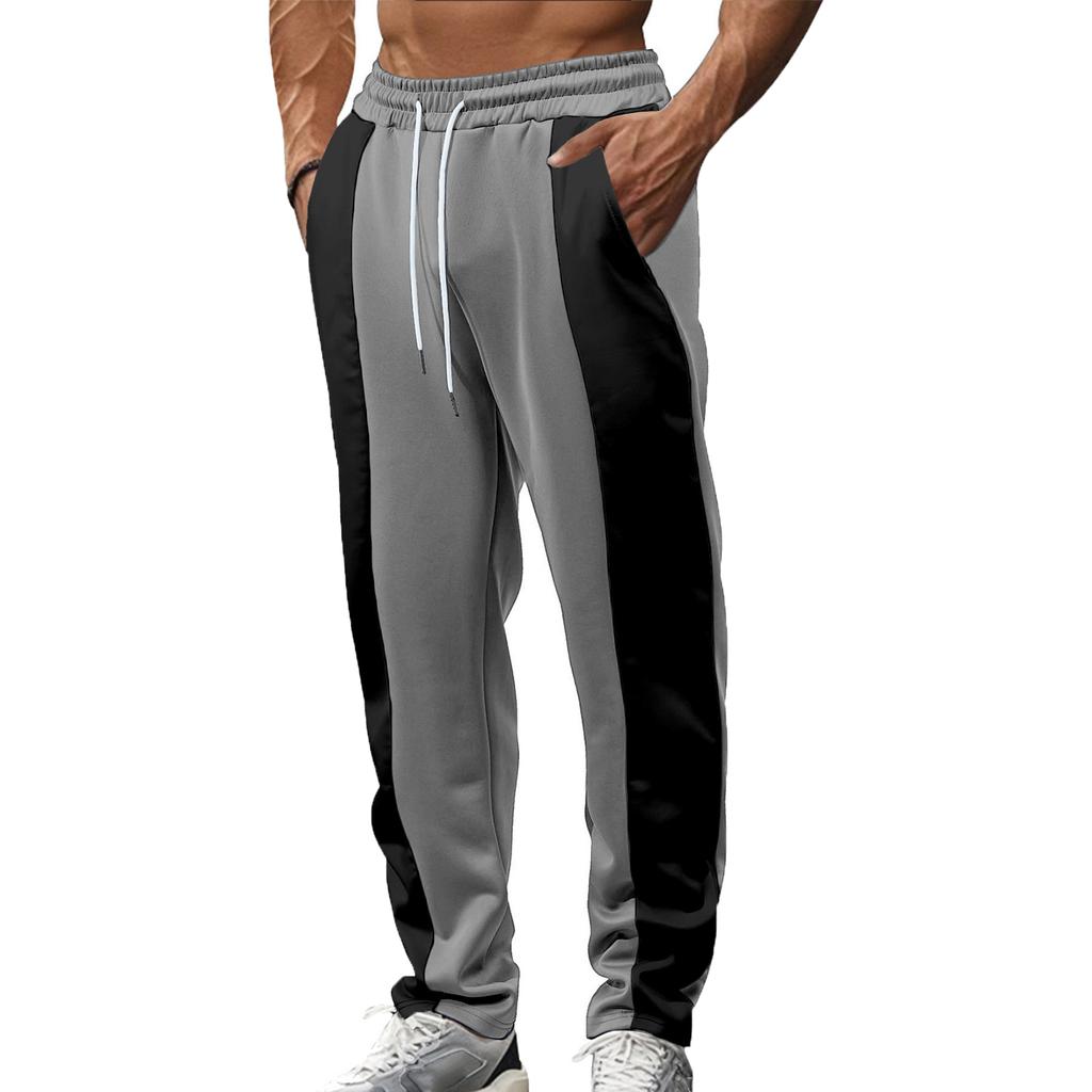 Men's Drawstring Sweatpants Men‘s’ Straight Leg Color-blocked Casual Pants