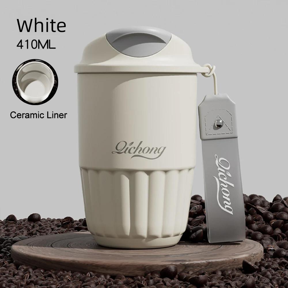 410ml Ceramic Liner Thermos Coffee Cup Double Wall Stainless Steel Vacuum Insulated Thermos For Coffee Thermal Mug Tumbler Gift 410ml