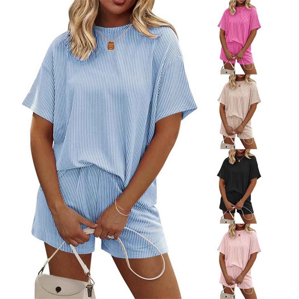 Nuevo Conjunto de Pijama Casual de Manga Corta para Mujer de Verano, Ropa de Estar en Casa, Atuendo Transfronterizo Estilo Europeo y Americano