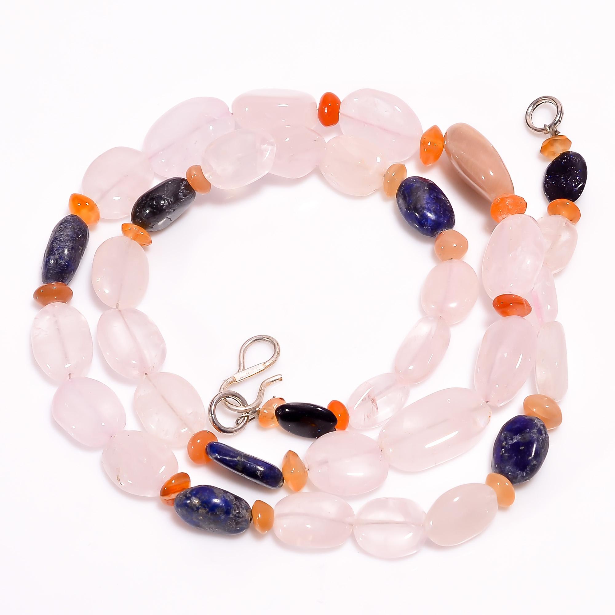 

Ожерелье из гладких бусин-трубочек скрученной формы из розового кварца, лазурита и сердолика, 3-14 мм, 17,5 UB-8492